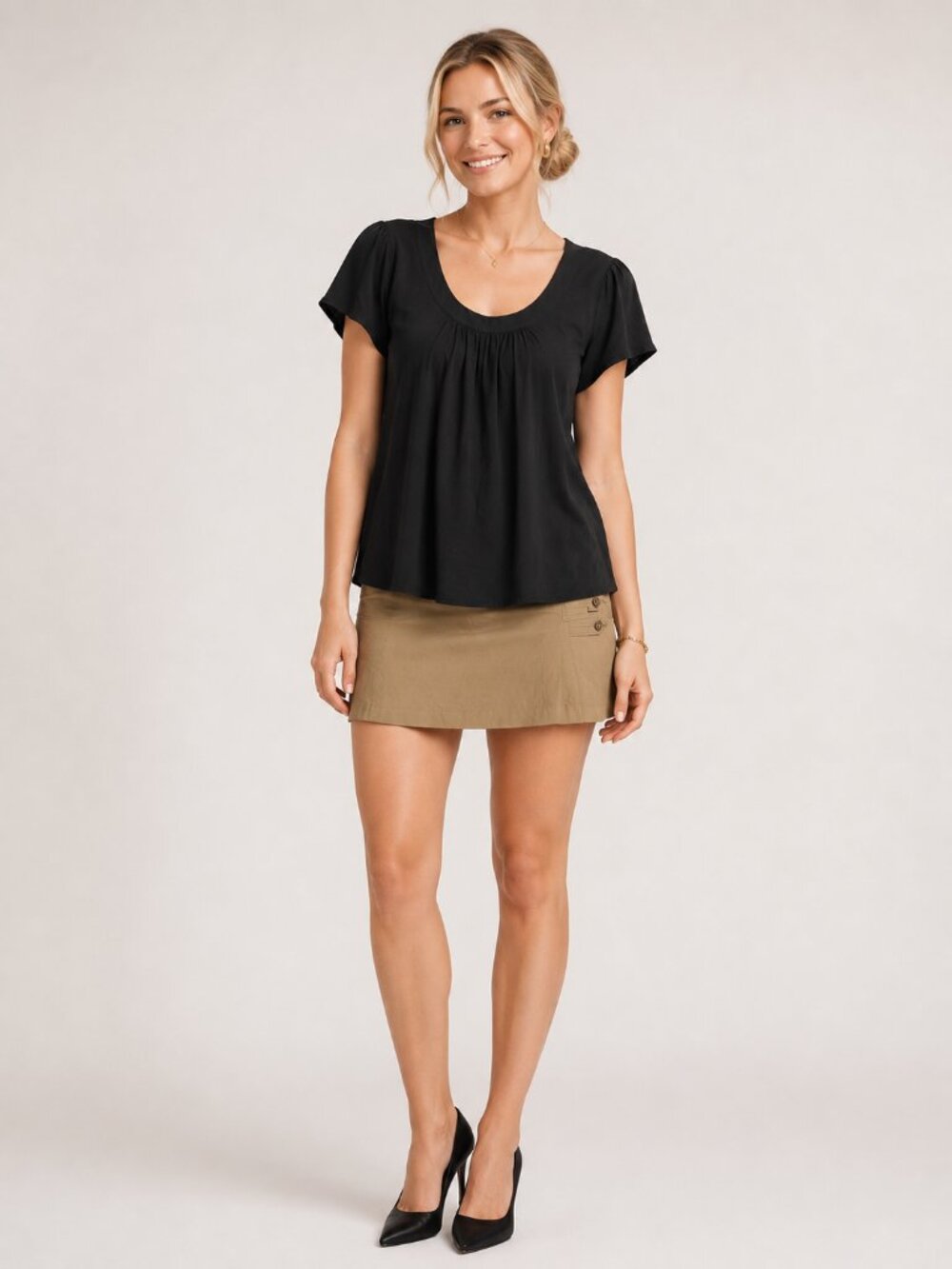 2/$30 Lands' End Ponte Mini A Line Wrap Skirt Khaki 18W #A4264